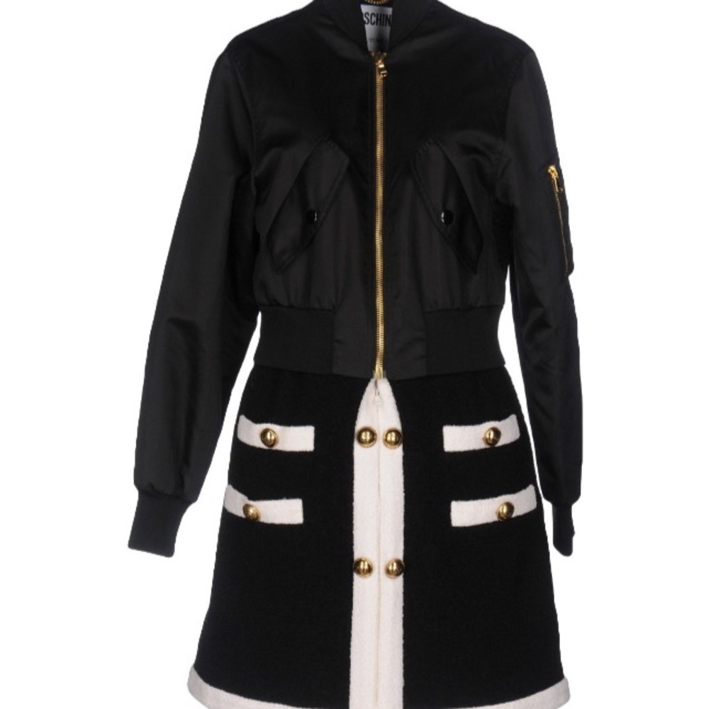 Moschino Couture Black & Cream Mixed-Material Coat - Picture 5 of 11